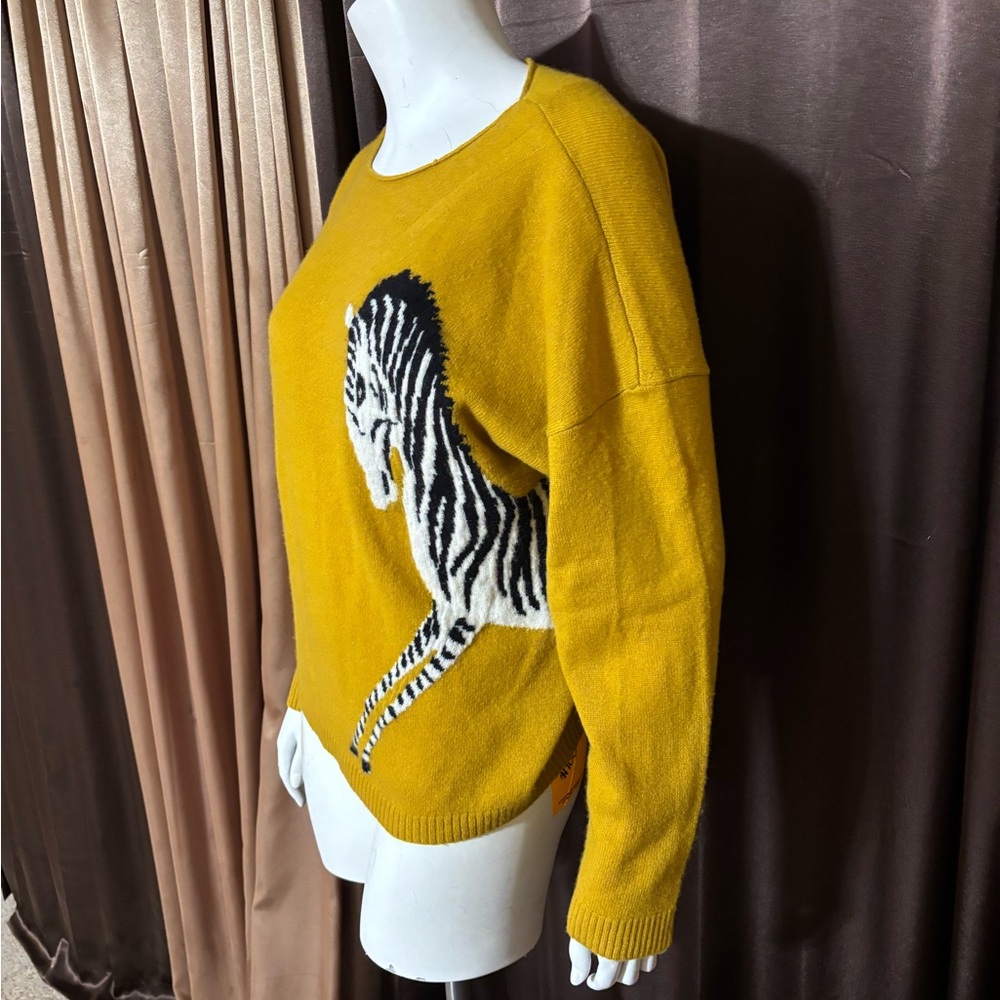 Anthropologie Maeve cashmere Mustard Zebra Sweater - Picture 2 of 11